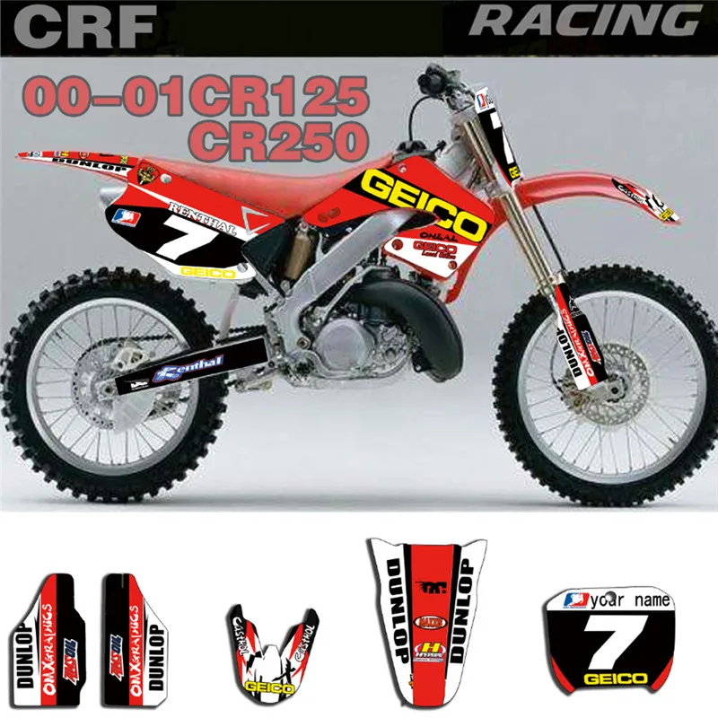 

NEW STYLE Red &White for GEICO number 7 DECALS GRAPHICS & BACKGROUNDS For Honda CR125 2000 2001 CR250 00 01 CR 125 250