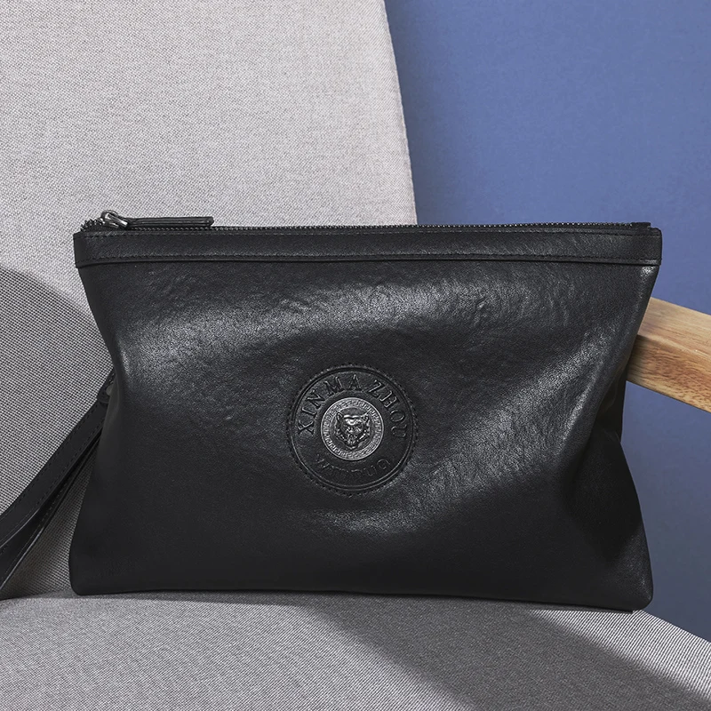 

Wmnuo 2020 New Fashion Men's handbag Genuine Leather Cowhide Clutches Male Large Capacity Soft Leather Clutch Envelope Hand Bag