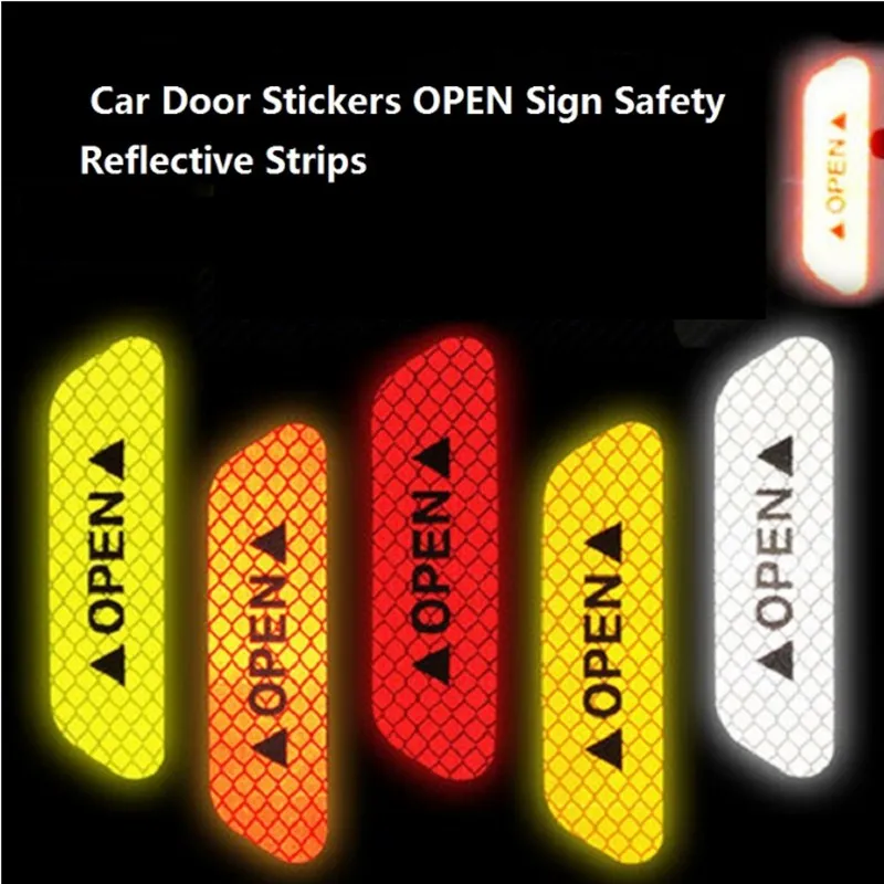 

YEAHGOOD 4Pcs/set Car Door Stickers Universal Safety Warning Mark OPEN High Reflective Tape Motorcycle Bike Helmet Sticker