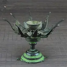 HDC0678 индийский Бронзовый Лотос Черепаха Лампа антиквариат старинные свечи держатель 4 ''семейный декор искусство