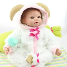 22 дюймов 55 см магнитный рот возрождается кукла мягкого силикона реалистичного игрушки подарок для детей рождественский подарок белый овец