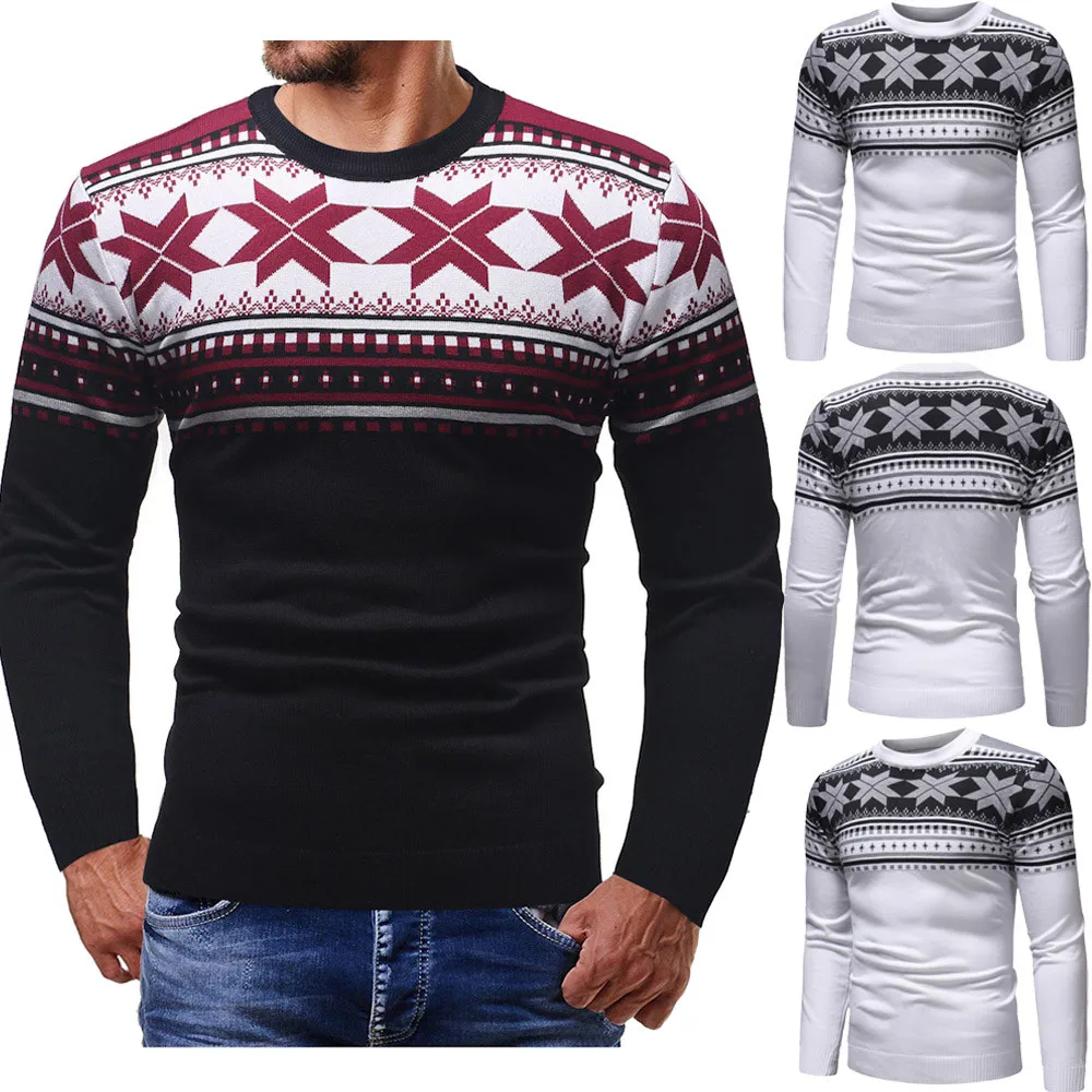 

Men Autumn Winter Pullover Knitted Top Printed Christmas Sweater Outwear Blouse