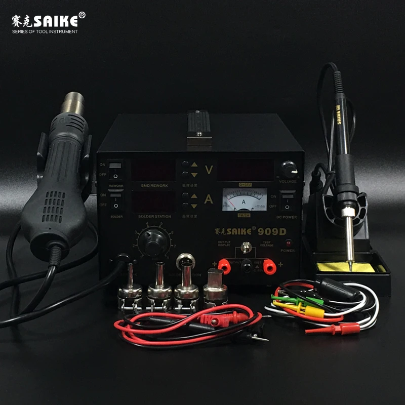 Паяльная станция 3 в 1 SAIKE 909D с термофеном паяльная Регулируемый источник питания