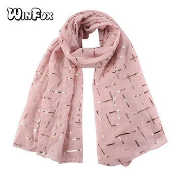 

Winfox 2018 Fashion Bronzing Foil Gold Striped Scarf Black White Pink Women Ladies Long Scarfs Shawl and Wraps