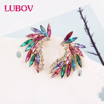 LUBOV brillant strass ailes boucles d'oreilles acrylique cristal pierre femmes Piercing boucles d'oreilles bijoux de mariage à la mode cadeau de noël