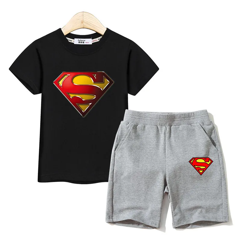 

Superman 3D symbol outfits children's clothing t-shirt +shorts boys sets kids suit hero design boy costumes 2 piece Packing