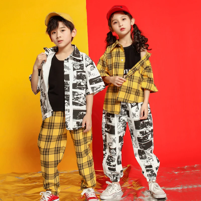 Kids Korean Stage wear Girls Boys Sweatshirt Tops Jogger Pants Ballroom Dancing Clothes Wear Jazz Hip Hop Clothing Suit