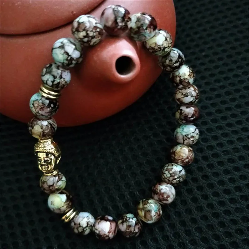Лидер продаж, классические браслеты Будда золотого цвета с головой из натурального камня для мужчин, разноцветный браслет из бисера для йоги для женщин, подарок, ювелирное изделие - Окраска металла: black