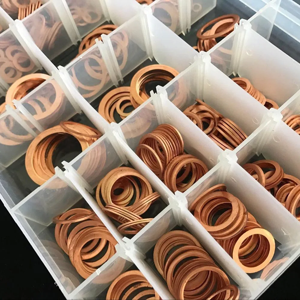 

568 Pcs/Box 30 Sizes Solid Copper Washers Gasket Set Flat Ring Sump Plug Seal Assorted Washer Kit With Plastic Box QP2
