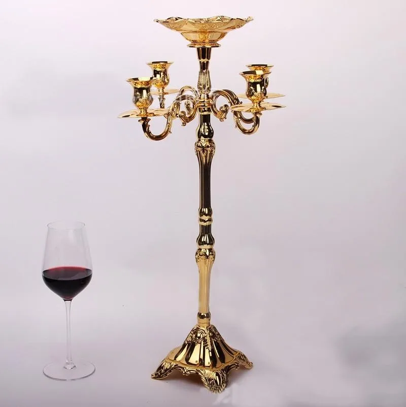 5 Head 83cm height Gold plated metal candle holder included candle