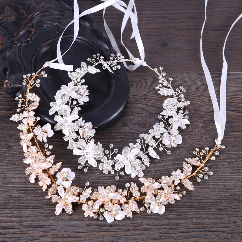 

Elegant Bridal Wedding Headpieces Crystal Flower Headband tiara Gold&Silver Color Hair Jewelry Handmade Wedding Hair Accessories