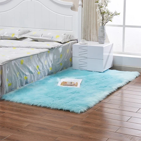 Fluffy Soft Artificial Wool Carpet Fur Area Rugs White Shaggy Rectangle/Square /Area Rugs Warm Seat Pad Home Decor - Color: LightBlue