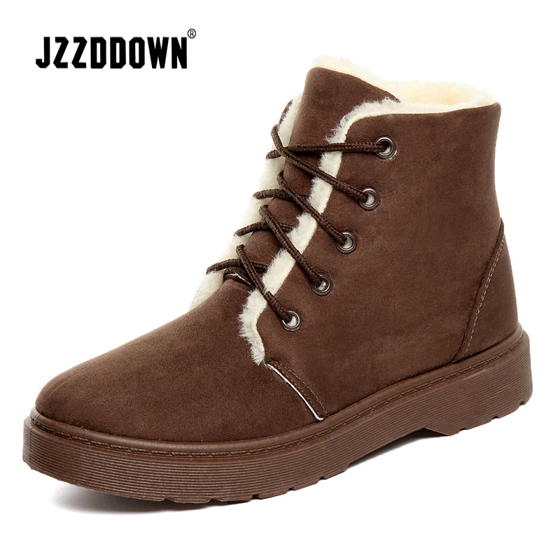 

Jzzddown with fur women's boots for winter 2018 plush warming ankle boots for women female luxury ladies shoes snow boots women