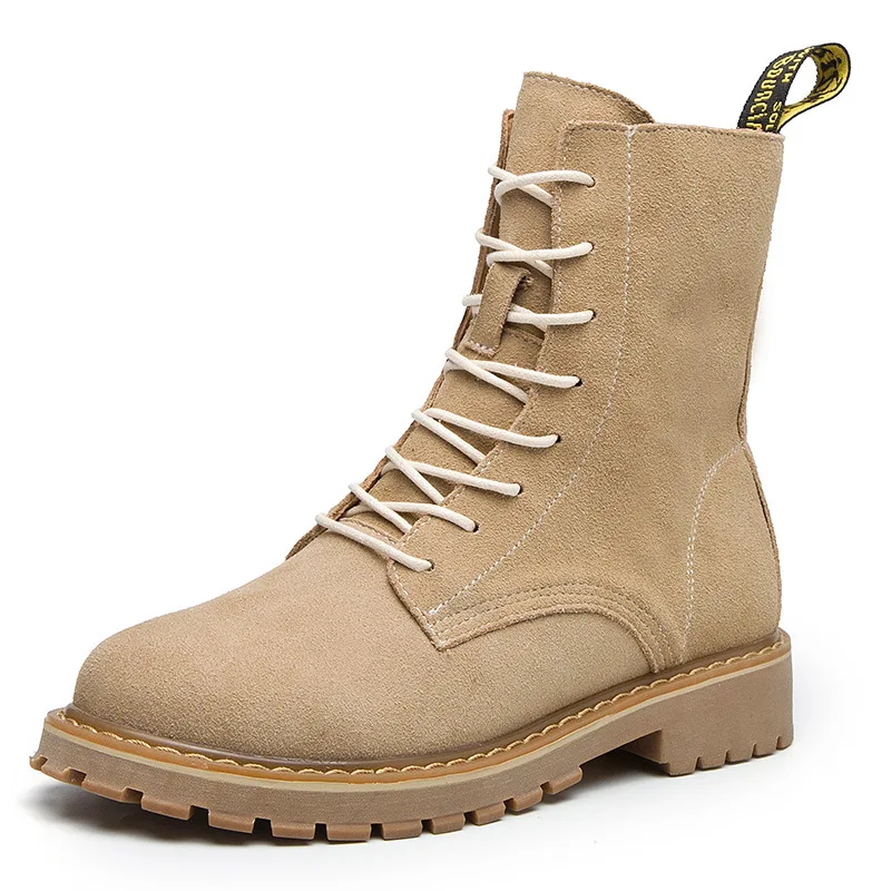 

Fashion Leisure Retro Motorcycle Boots Women Sewing Solid Ankle Lace up Martin Boots Round Toe Med Hoof Heels Punk Ladies Shoes
