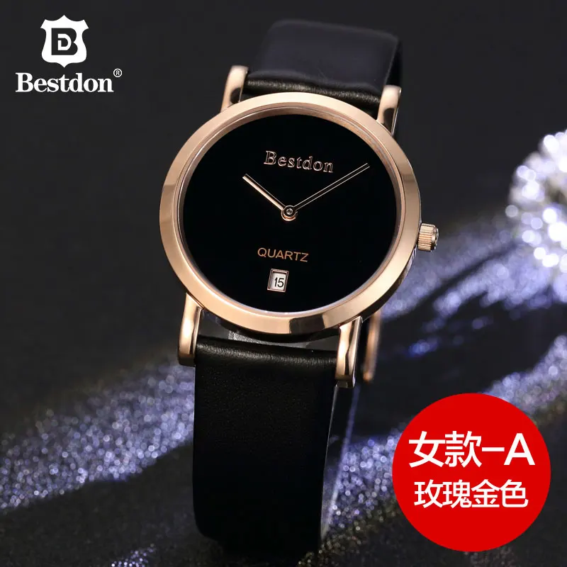 Rose gold A-women Bestdon сапфир кварцевые часы для женщин минималистский водостойкие Пара часы пояса из натуральной кожи ремешок дамы для мужчин наручные - Цвет: Rose gold A-women