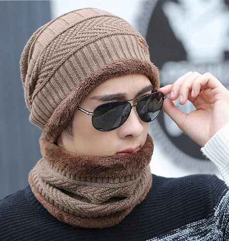 7001 Khaki Теплая зимняя шапка с круглым вырезом, коричневые мужские шапки, Мужская лыжная шапка Skullies, вязаная шапка из шерсти, шапки унисекс, спортивная шапка из флиса, вязаная шапка - Цвет: 7001 Khaki
