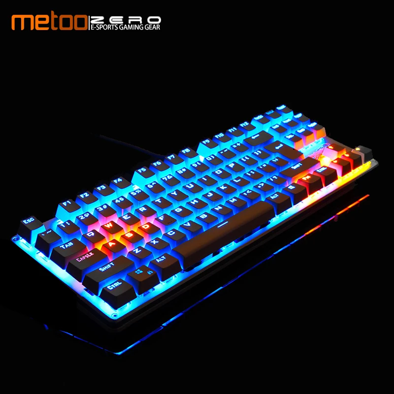 Comprar Metoo Teclado mecánico 87 104 Anti fantasma luminoso azul negro interruptor retroiluminado teclado para juegos con cable ruso Inglés Español