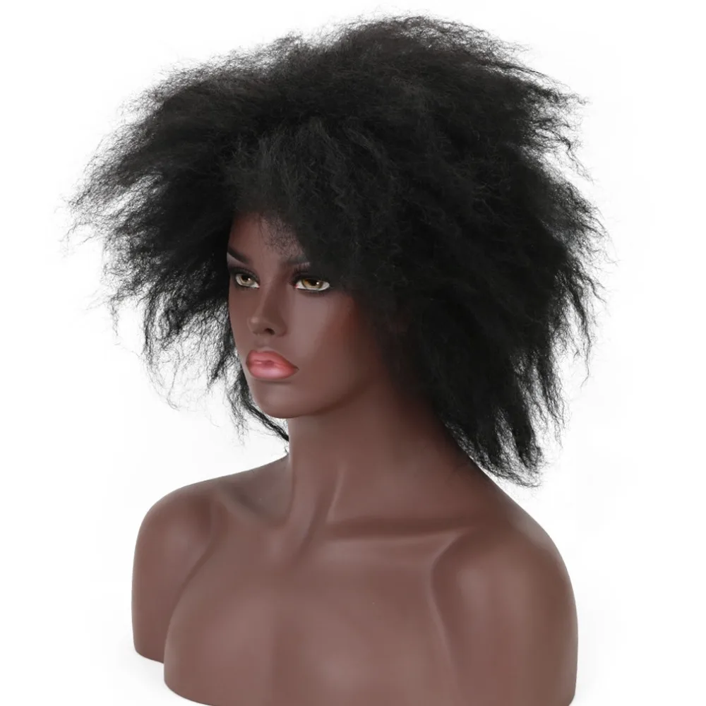 2" афро кудрявый парик натуральные черные синтетические волосы косплей пушистая форма искусственные накладные волосы 150 Плотность парики Реми для черных женщин