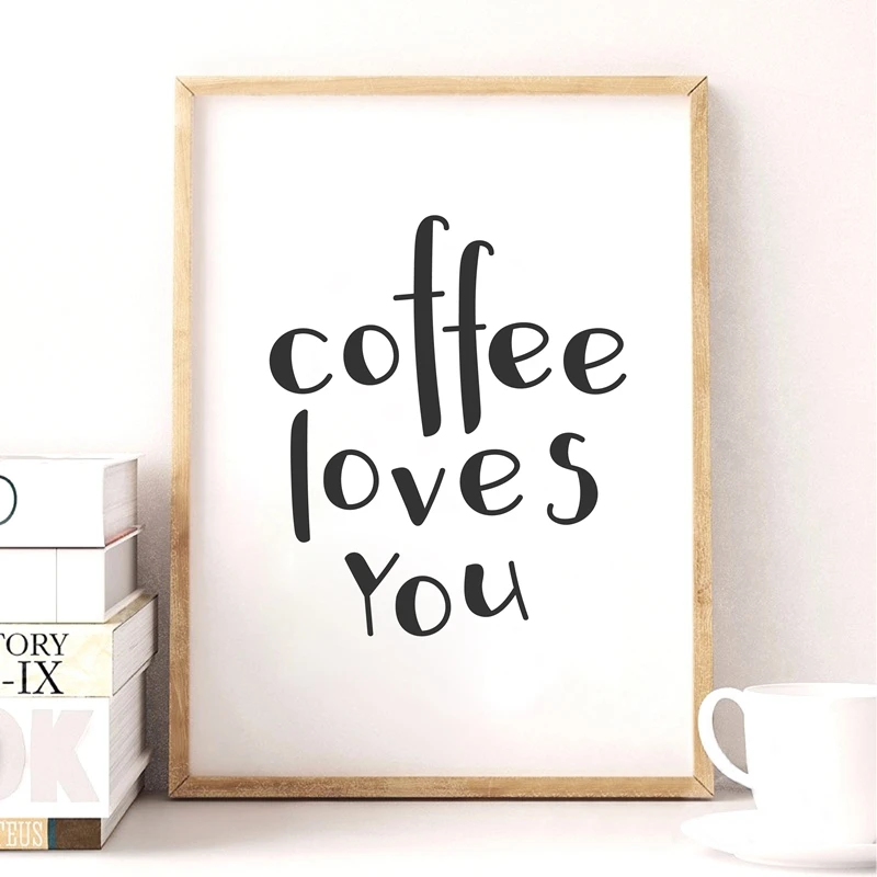 Кофе Цитата Печать на холсте плакат, простой, Стиль Настенная картина для украшения дома кофе, Wall-Art декор