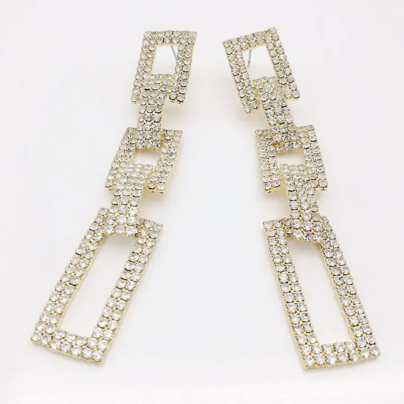 

5 pair of exaggerated metal chain set rhinestone earrings super flash temperament earrings bridal accessories earrings