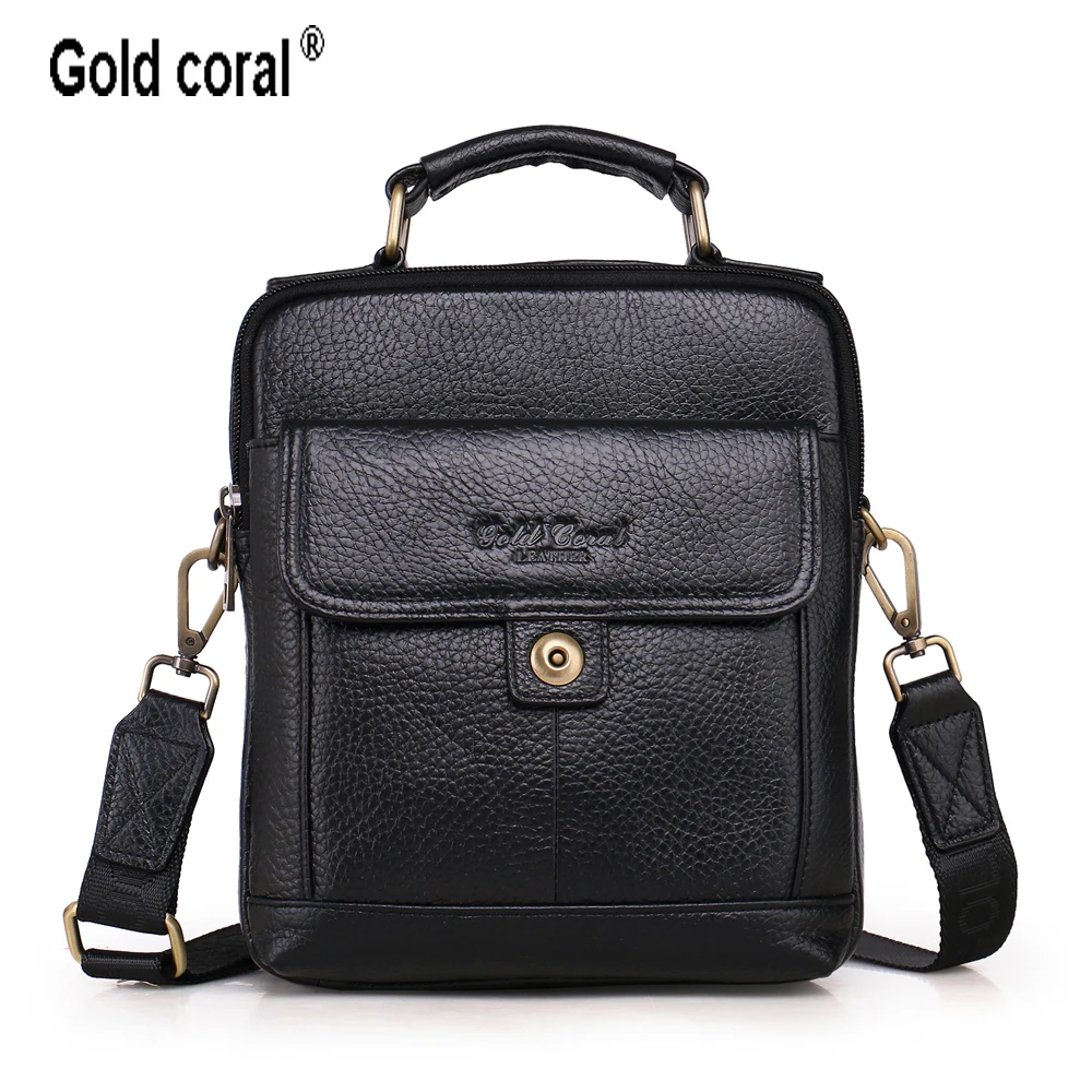 GOLD CORAL Genuine Leather Men's Handbags Casual Travel Men Shoulder