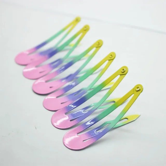 Wholesale 6pcs/set colorful gradient hair clips 55mm metal snap hair