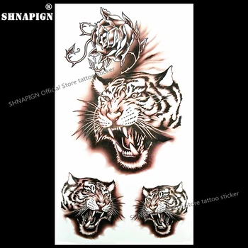 

SHNAPIGN Rage Tiger Growl Temporary Tattoo Body Art Arm Flash Tattoo Stickers 17*10cm Waterproof Fake Henna Painless Sticker
