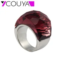 COUYA Luxury Cocktail Ring Glass Gem Stone Rings Fire Mystic Big Ring for Women Silver Vintage Fashion Jewelry