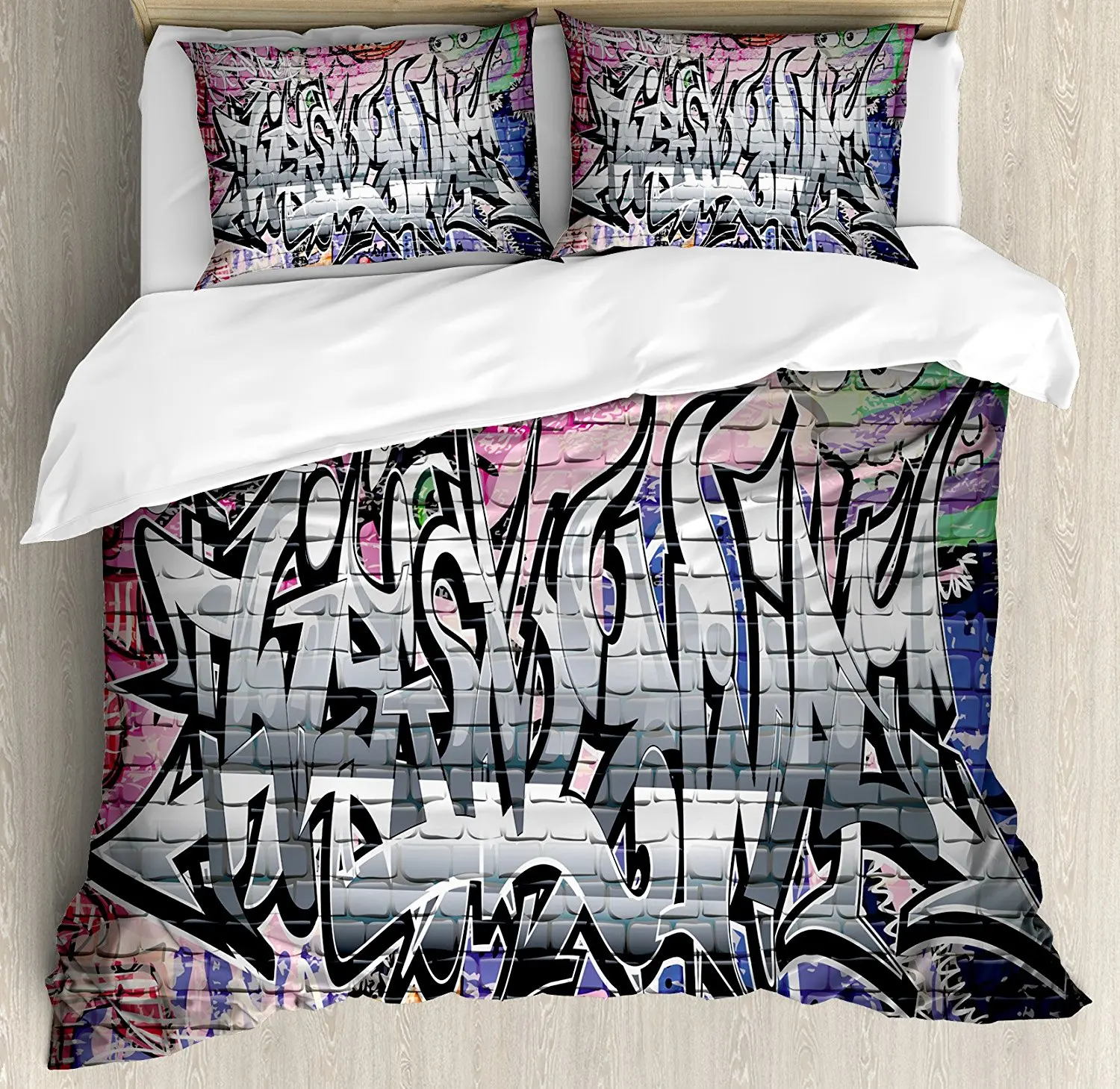 Rustic Home Decor Duvet Cover Set Graffiti Grunge Art Wall Several Rustic Home Decor Duvet Cover Set Graffiti Grunge Art Wall Several Creepy Underground City Landscape Print 4 Piece Bedding In Sets From