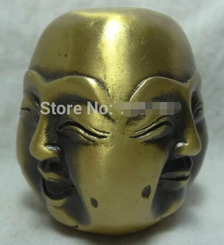 

0 Chinese Bronze Buddhism Xi Nu Ai Le 4 Face Happy Maitreya Buddha Head Statue