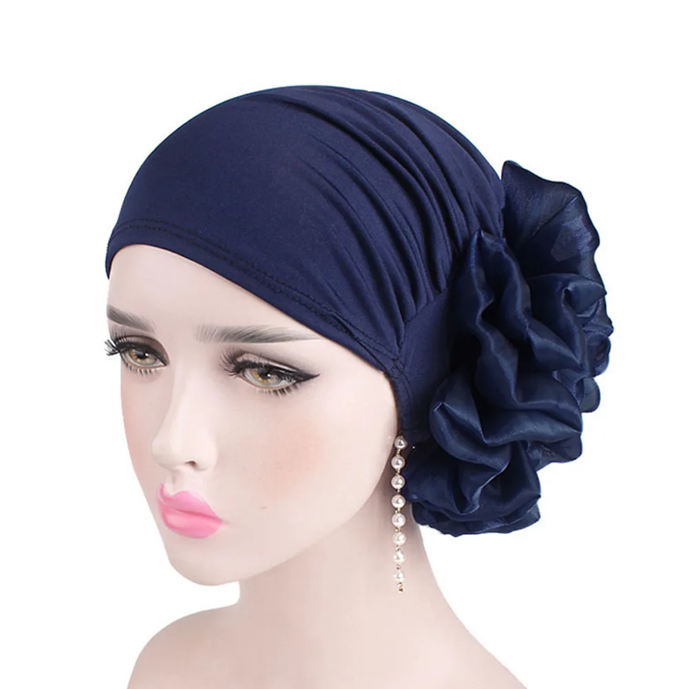 

Keep Warm Ladies Chemotherapy Cap Women Hats Elastic Cloth Wrap Turban Pullover Casual Multifunction Side Big Flower