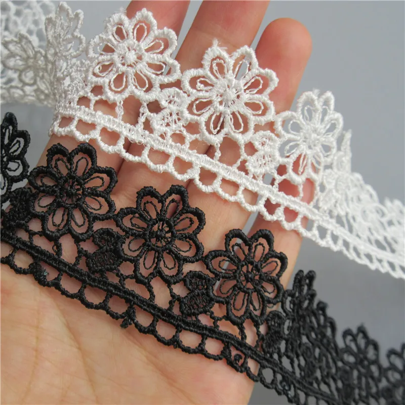 

5 yard Black and White Flower Embroidered Lace Ribbon Applique Fabric Handmade DIY Clothes Sewing Craft Lace Trim Decoration