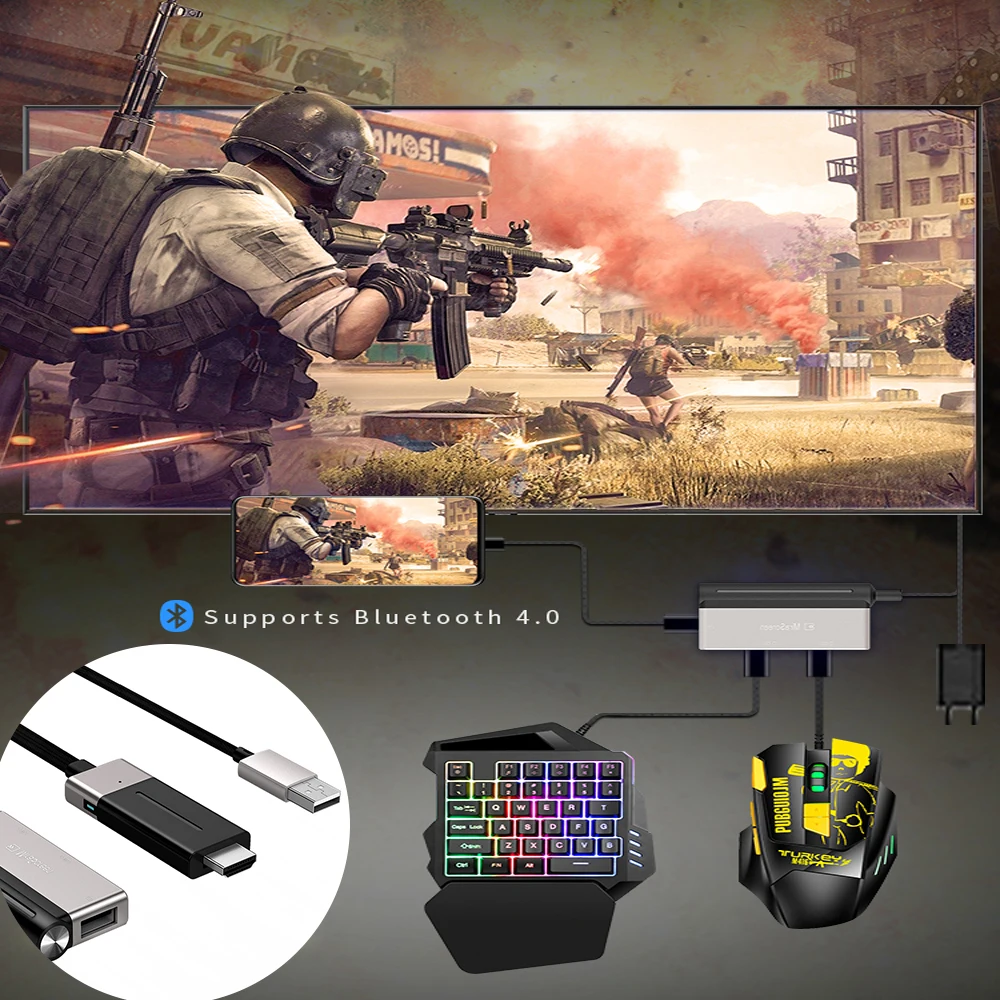 4K 60Hz Bluetooth PUBG Mobile Phone Controller Keyboard Mouse Converter Plug and Play Adapter For A