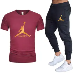 Горячие новые мужские комплекты футболки + брюки комплекты из двух предметов Повседневный Спортивный костюм 2019 Tide брендовая футболка