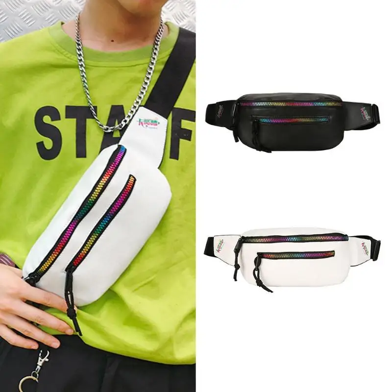 

Black/White PU Leather Colorful Zipper Chic Street Fanny Pack Waist Bag Women Men Crossbody Shoulder Chest Bag Handbags Belt Z60
