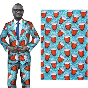 

2019 blue cup 112-114 wide cotton suit fabric African geometric batik printed cloth Amazon for 6 yards from sale Applique