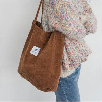 

Women's Handbags Student Corduroy Tote Female Canvas Shoulder Bags Reusable Women Bag Shopping Beach Bag 6 Colors Foldable