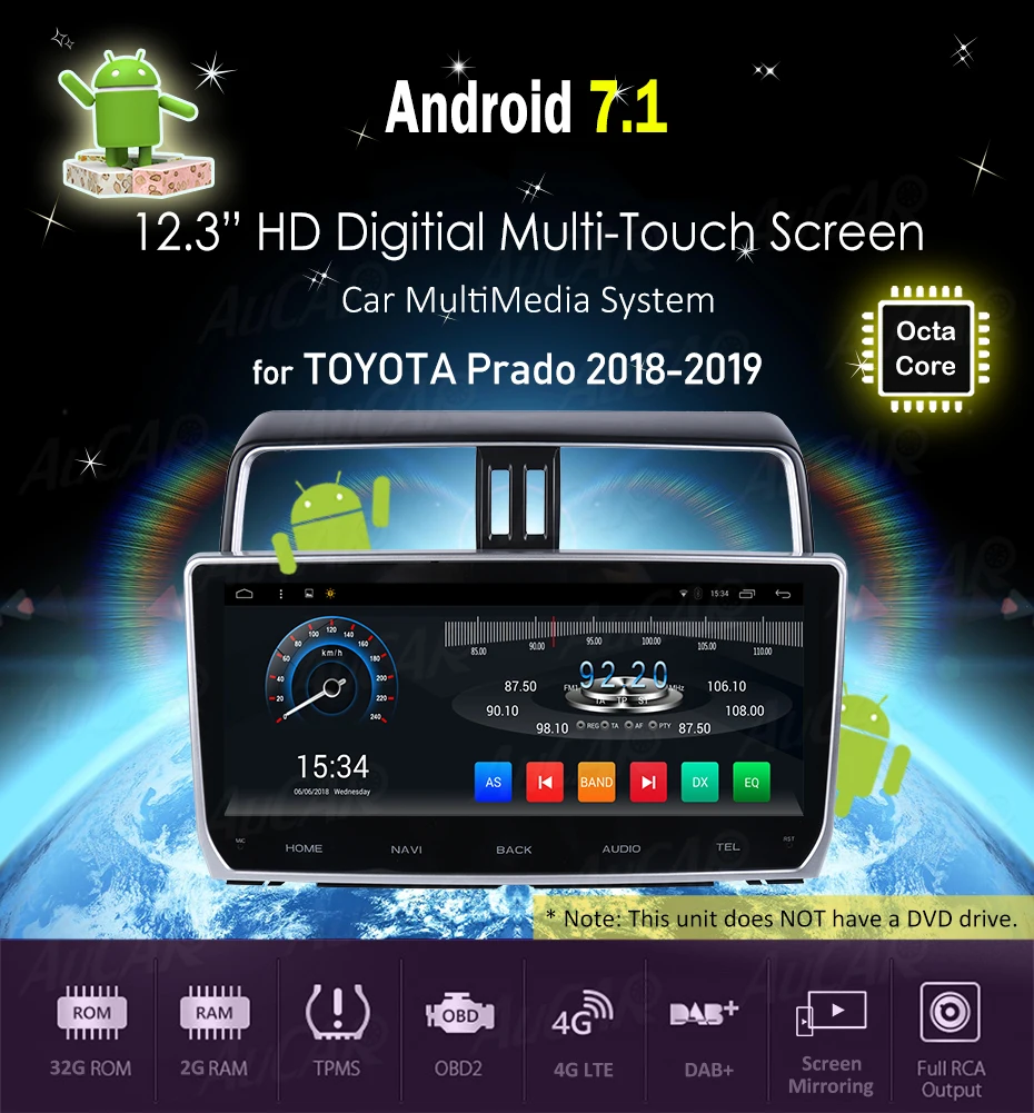 Android 7,1 12," Автомобильный мультимедиа для Toyota Prado автомобильный dvd-плеер широкий экран 1024*600 радио с Bluetooth и GPS wifi 4G стерео