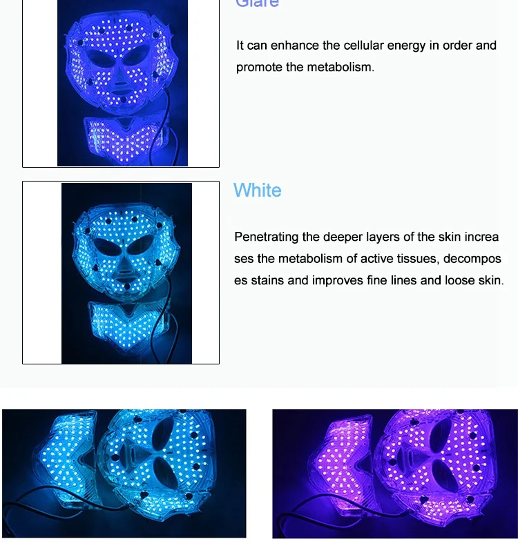 7 цветов светодиодный для лица, маска для лица Устройство для приготовления маски фотона света для омоложения кожи, удаления акне лица ФДТ