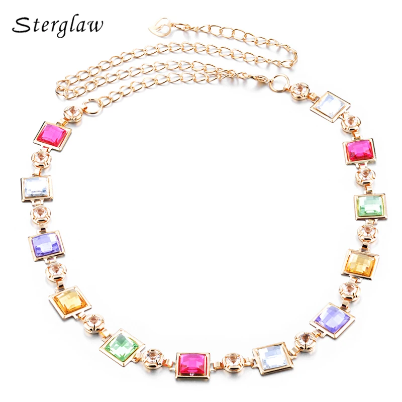 

brands Crystal wedding mosaic dress strap chain belts for women 2019 Belly dance metal waist chain ceintures homme sterglaw F001