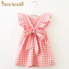 Bear leader/платья для девочек; милое платье в клетку с бантом и высокой талией для девочек; Детские Платья с цветочным узором для девочек; платье принцессы; одежда