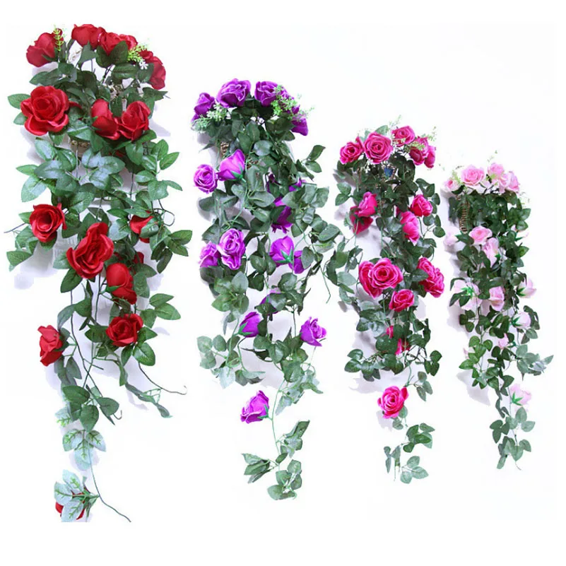 100cm Silk Artificial Flowers With Leaves Silk Wall Hanging Vines Artificial Rose Flowers For Balcony Decor Wedding Decoration 100cm Silk Artificial Flowers With Leaves Silk Wall Hanging Vines Artificial Rose Flowers For Balcony Decor Wedding Decoration