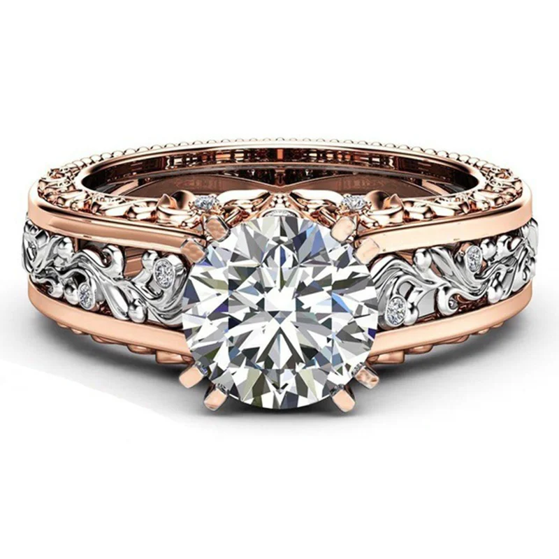 Cuteeco полый цветок циркон розовое золото обручальное кольцо для женщин двухцветный цветок горный хрусталь Обручальные кольца для женщин ювелирные изделия - Цвет основного камня: Белый