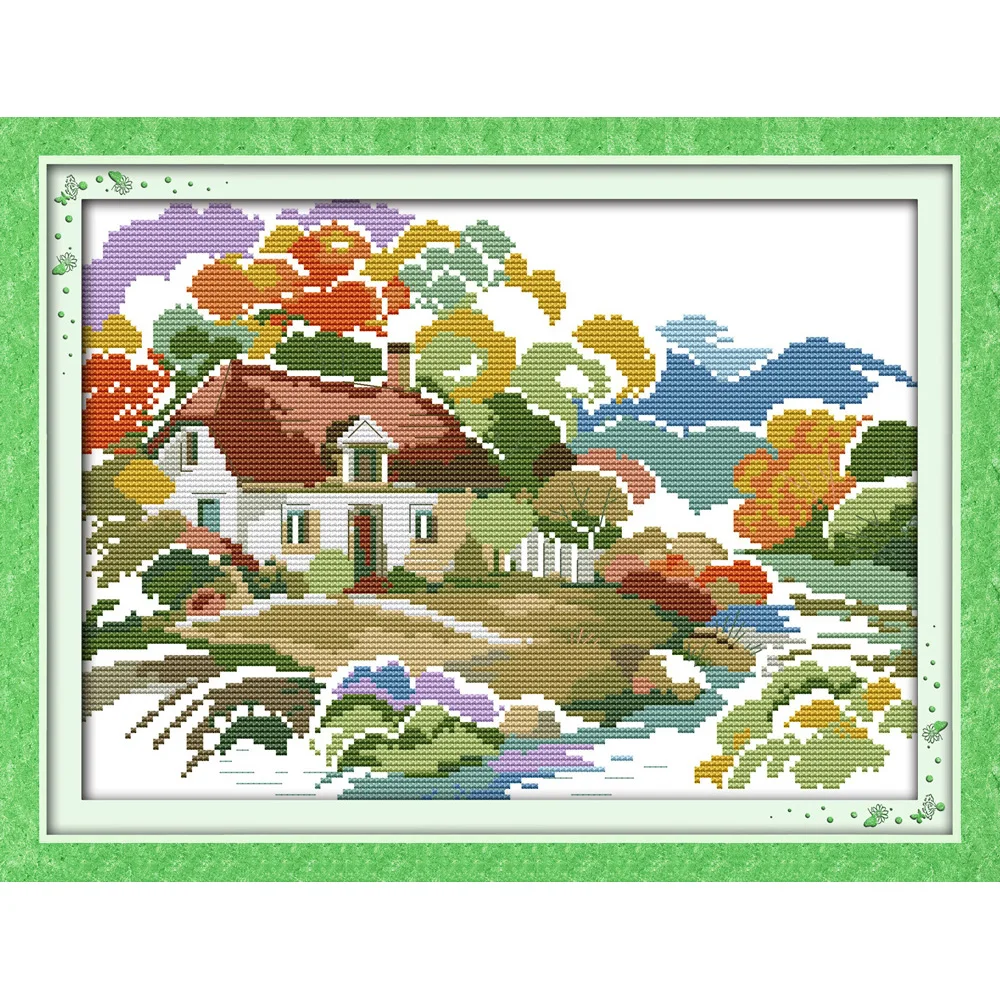 

Everlasting love Jungle cottages Chinese cross stitch kits Ecological cotton Fabric 11CT DIY christmas decorations for home gift