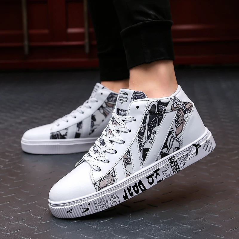  Graffiti Women Sneakers Cool Shoes High Top Boots Woman White Shoes High Top Running Shoes for Men 