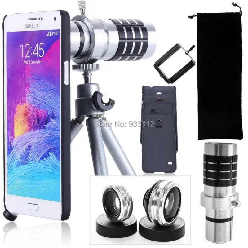 Samsung Galaxy S5  S6  Note 3 Note 4 Camera Lens Kit - Fisheye Lens 2 in 1 Macro Lens  Wide Angle Lens 12x Aluminum Telephoto Manual Focus Lens - Awesome Photography Accessories