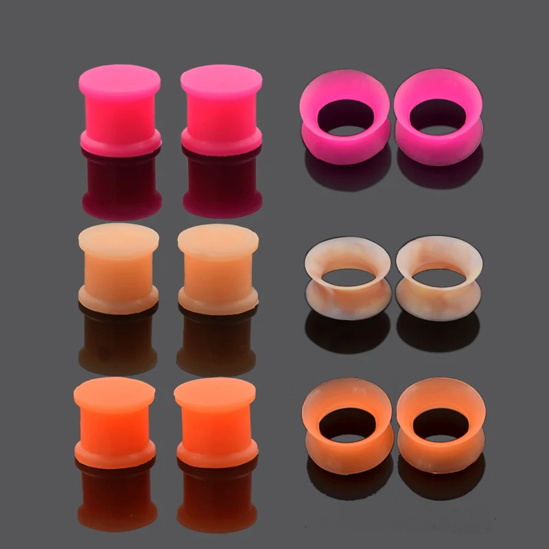 6pair Silicone Hollow Ear Piercing Tunnels Plugs for Women Men Ear