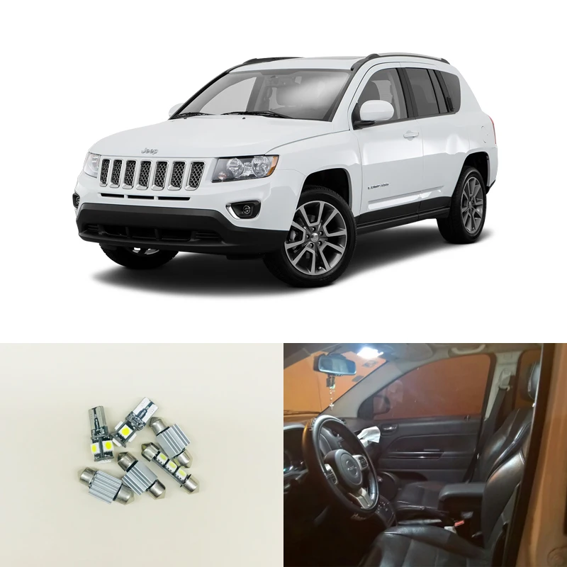 

6PCs/Pack Canbus Error Free Led Interior Light Kit Package For Jeep Compass Accessories 2012-2016 Map Dome Trunk License Lamp
