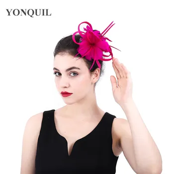 

Sinamay fascinators hat women wedding with feather decor elegant ladies headwear church cocktail hair 2019 New Multiple colors