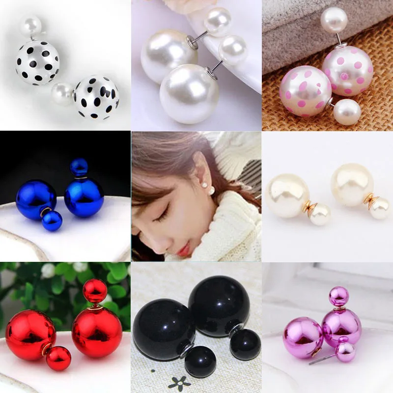 

Korean version of the hot new fashion double-sided ball pearl earrings and Versatile mixed batch jewelry